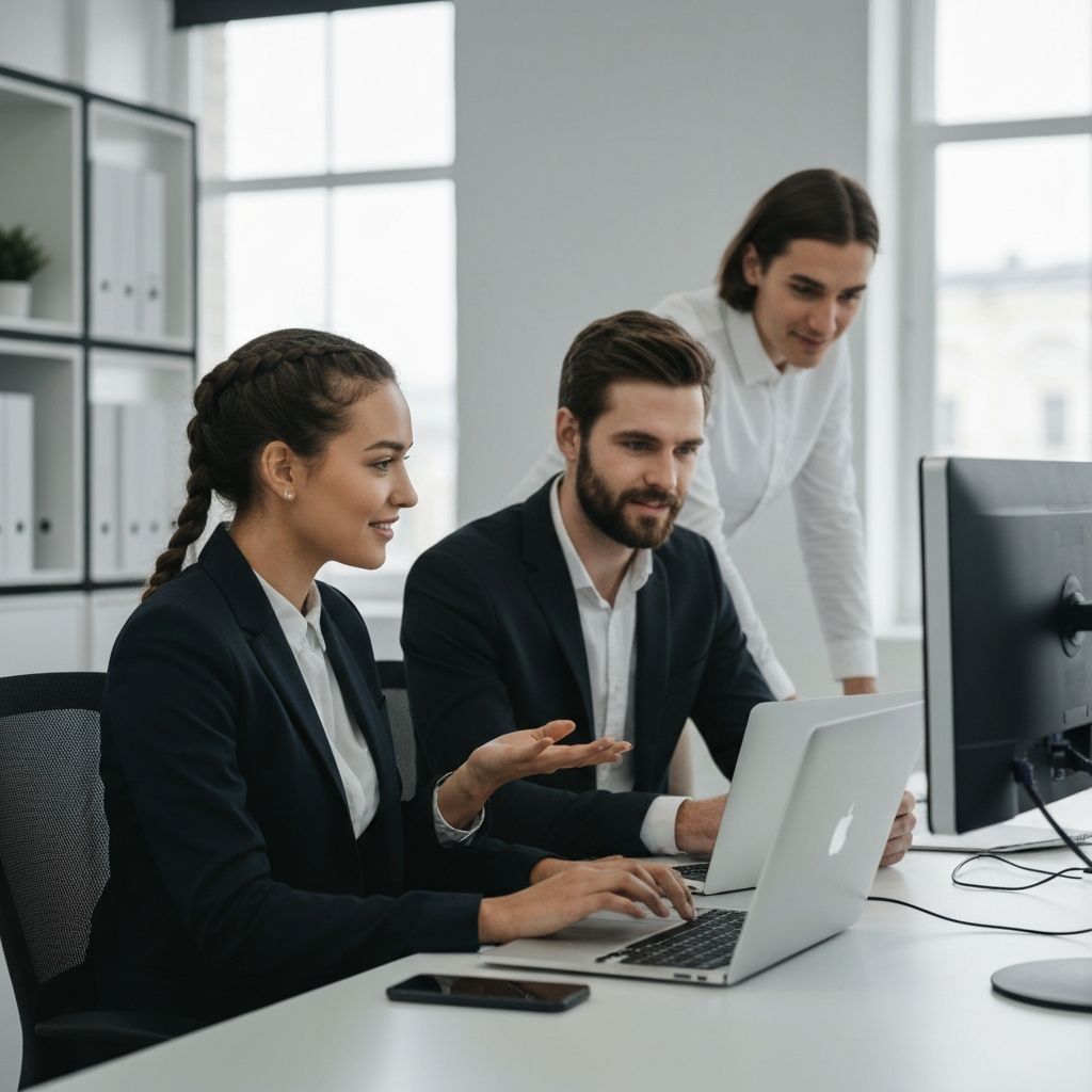 Professional team collaborating on software development